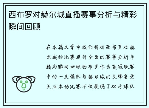 西布罗对赫尔城直播赛事分析与精彩瞬间回顾